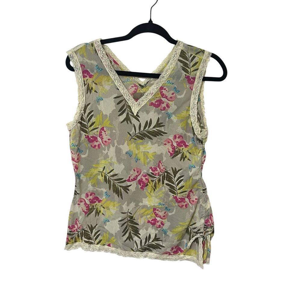 Vintage Y2K lace floral butterfly tank top sz PL